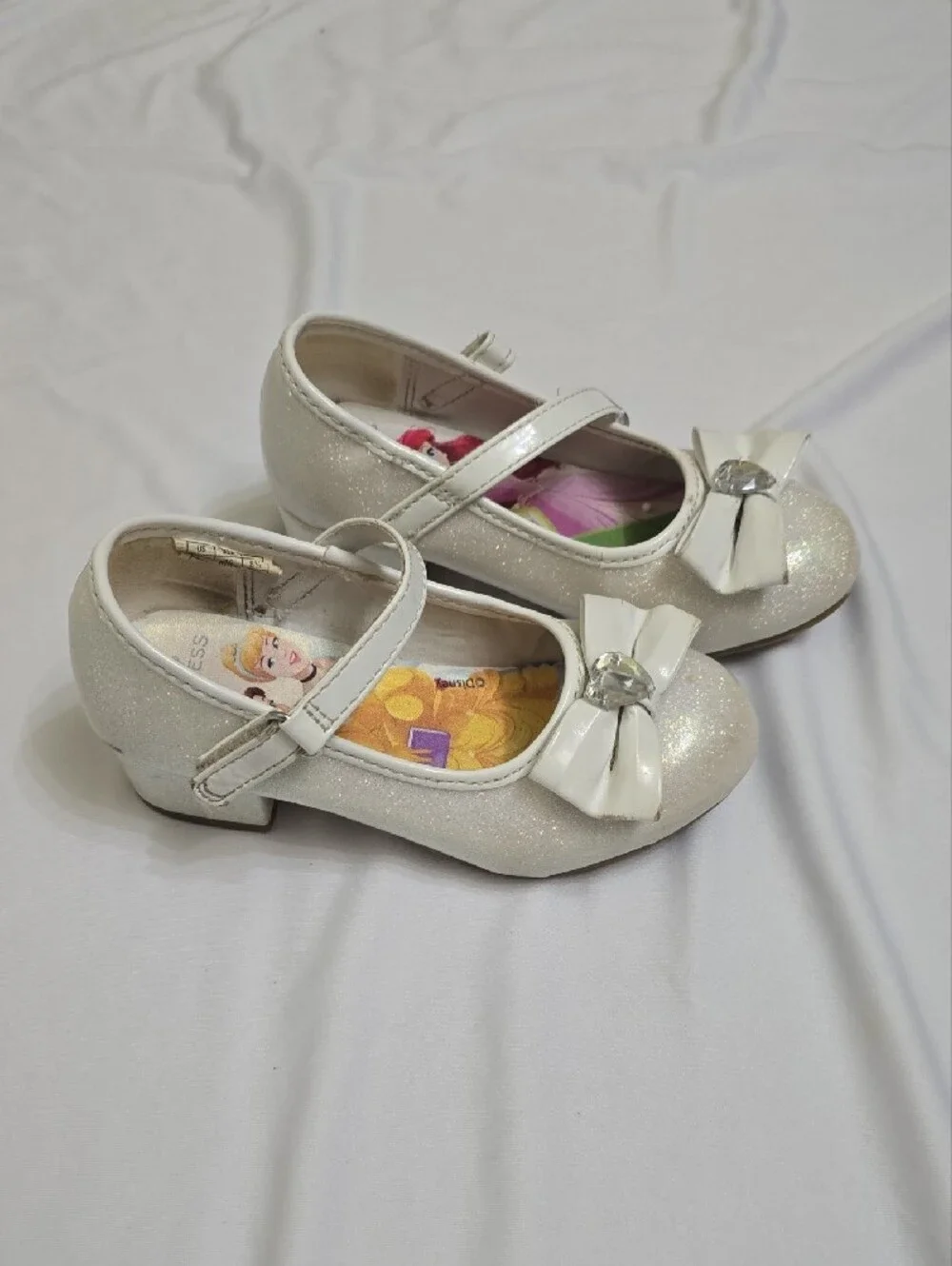 Girls White Sparkle Bow Mary Jane Shoes
